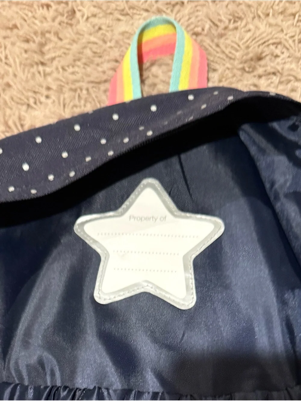 GAP Black Polka Dot Kids Backpack with Rainbow Straps